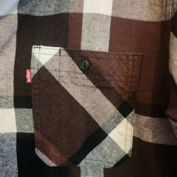 M18 Levi Strauss & Co Burgundy/White Plaid Flannel Shirt W Pockets Long Sleeved - Picture 3 of 10